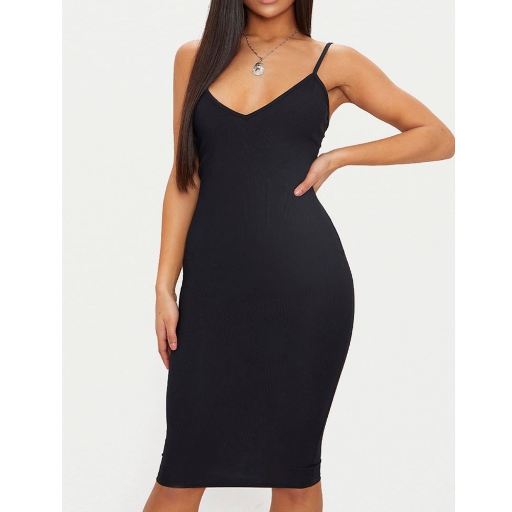 Black strap midi knee length dress